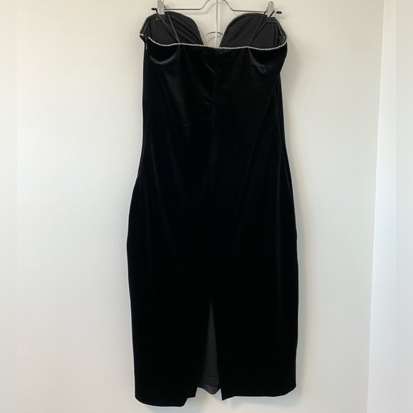 NEW Velvet Rhinestone Wire Plunge Evening Cocktail Formal Strapless Midi Dress - Picture 4 of 9
